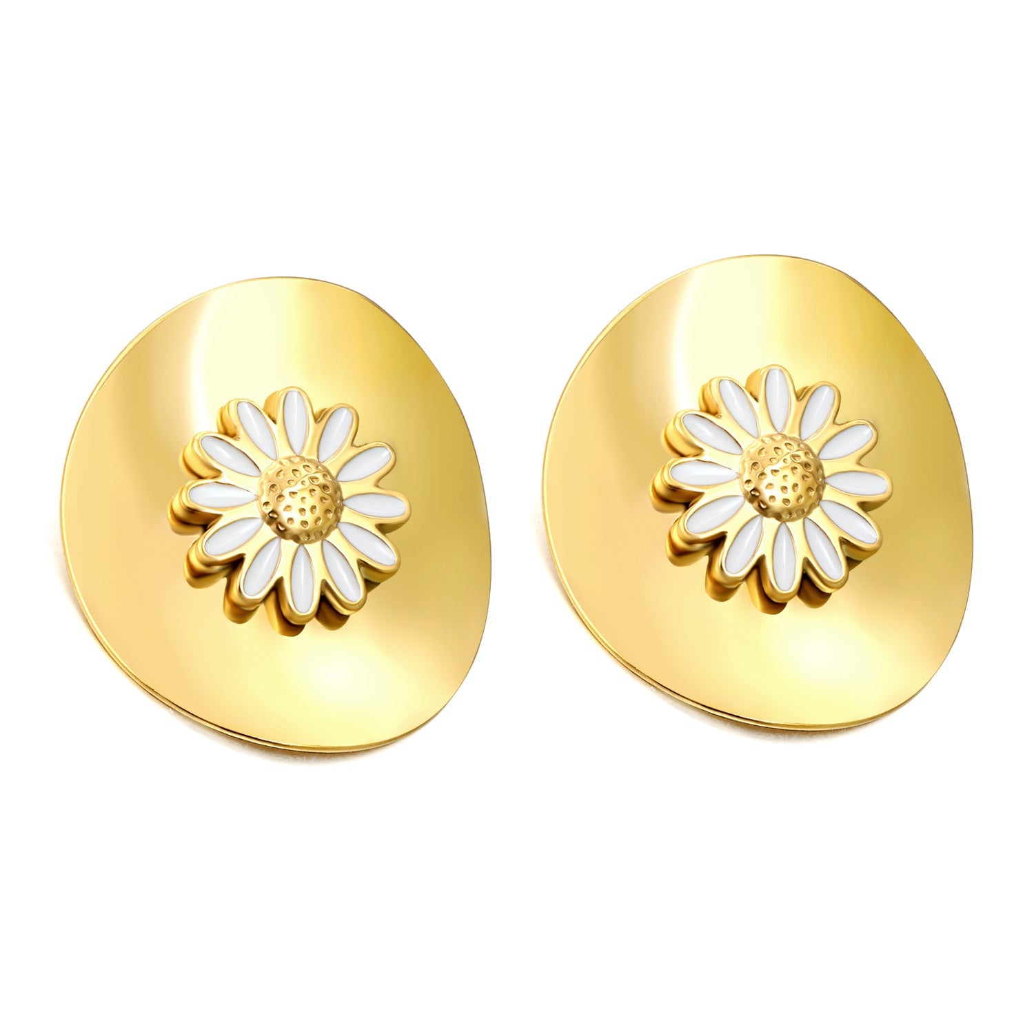 27.2*29mm oval piece with 14.6mm white oil drop daisy stud earrings gold color asonjewelry