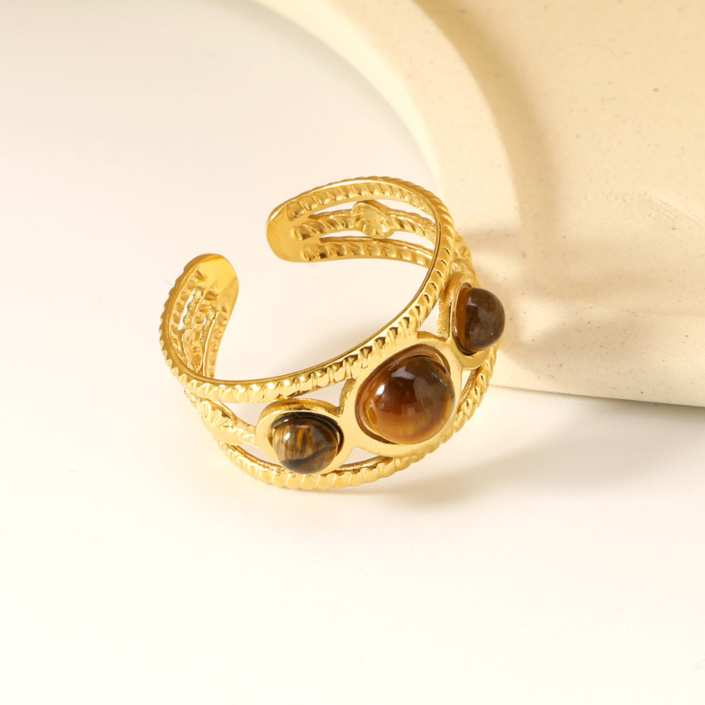 Gorgeous Gold Stainless Steel Cuff Bracelet Embellished with Brown Gemstones ¨C Ideal for Wholesale Jewelry Business