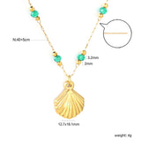 12.7*16.1mm Shell Pendant Green Beads 3.2mm+Golden Beads 2mm+0.3 Elongated Chain 40+5cm+6mm Round Plaque Necklace Gold Color