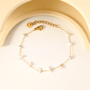 White Turquoise/ Amethyst/ Pink/ Sky Blue/ Turquoise/ Mixed Color Stone Accessories 0.3 Cross Chain*17+3cm+6mm Round Plaque Bracelet Golden