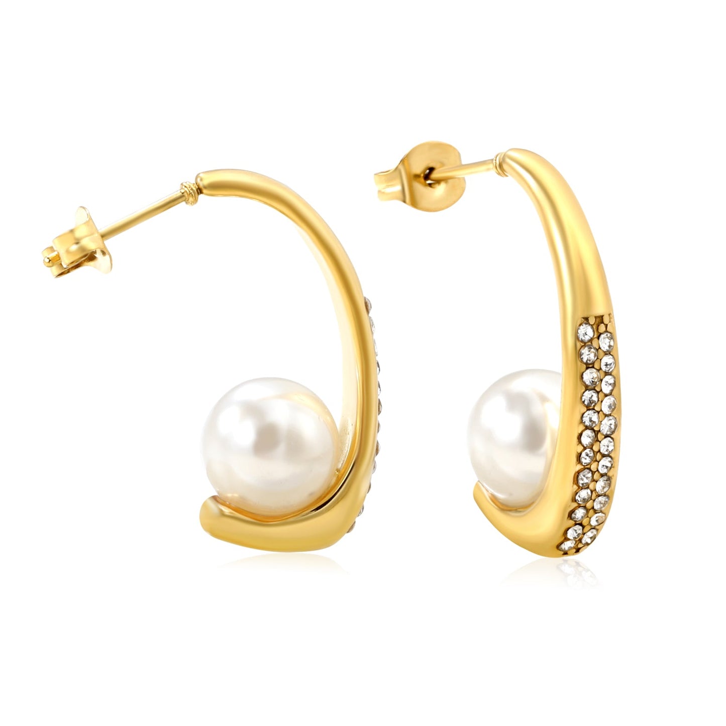 5x26mm C-shaped white diamond + 9mm pearl ear studs, gold asonjewelry
