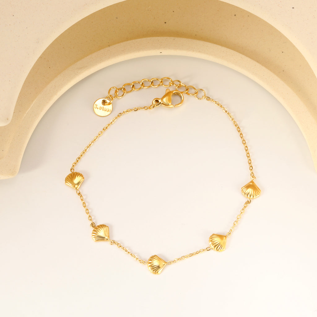 6*5.8mm shell accessories 0.3 cross chain *18+3cm+6mm round plate bracelet Gold