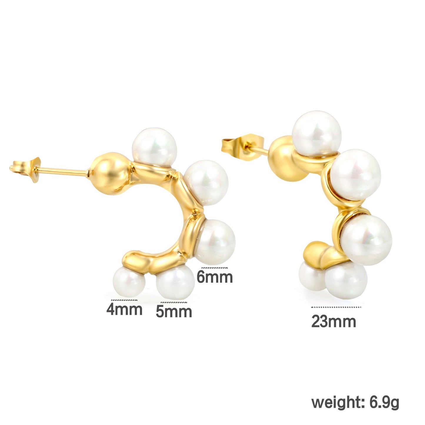 23mm C-shaped with 4 (4, 5, 6mm) large and small bead ear clips Gold color asonjewelry