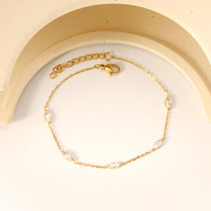 3.3*7.3mm Horse Eye White Zirconium Accessories 0.3 Cross Chain*18+3cm+6mm Round Plaque Bracelet Golden