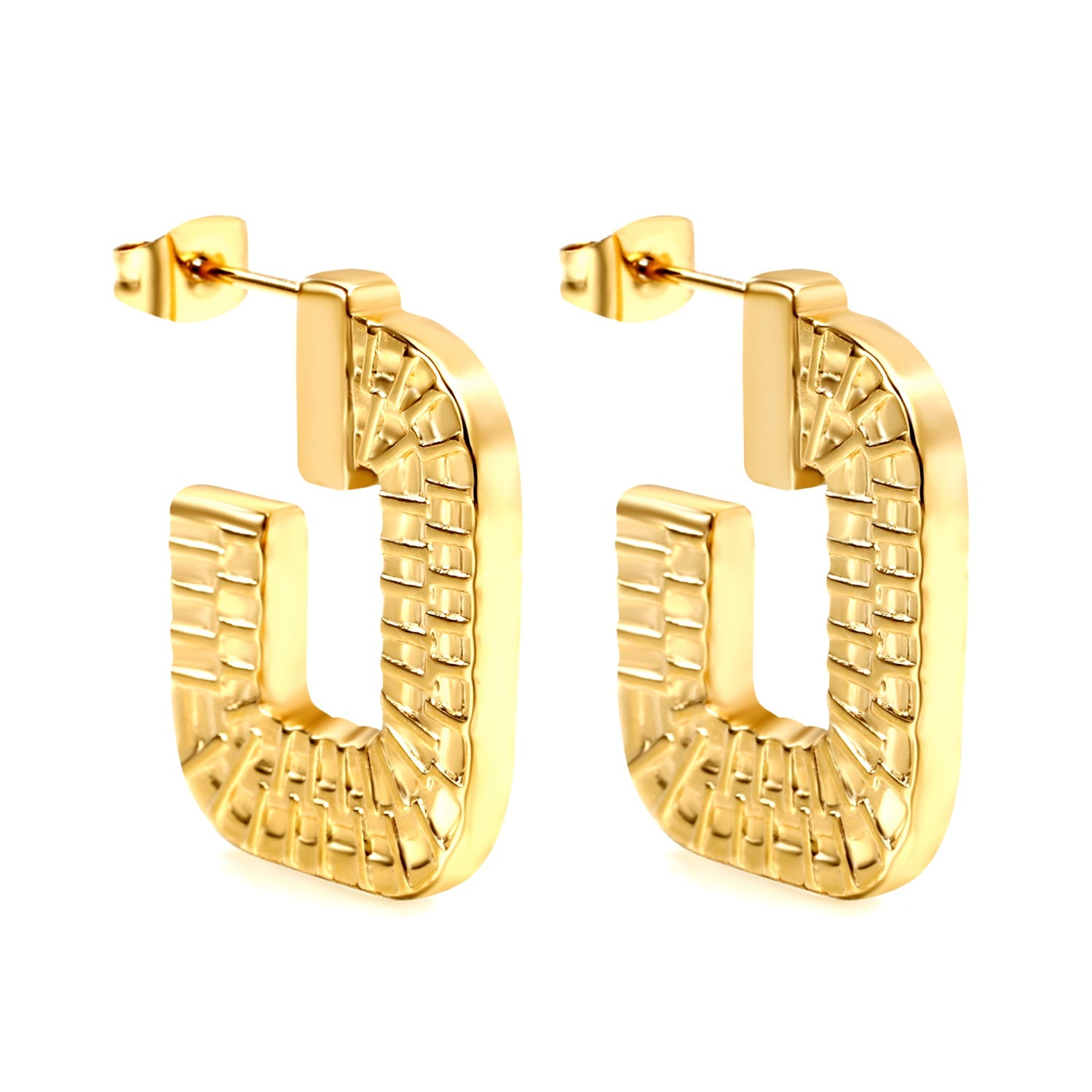 Open square texture earrings 20.8*26.5mm Gold color asonjewelry