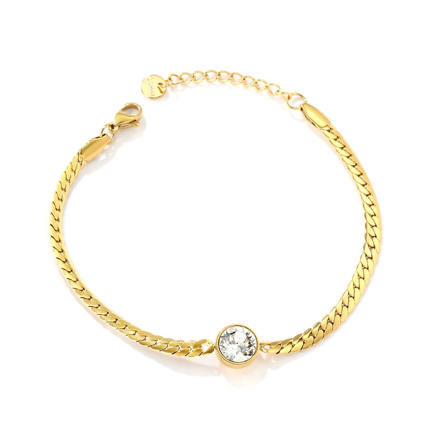 10mm Swarovski white diamonds, 4.2mm encrypted Cuban chain, 18+3cm+6mm round pendant, bracelet, gold asonjewelry