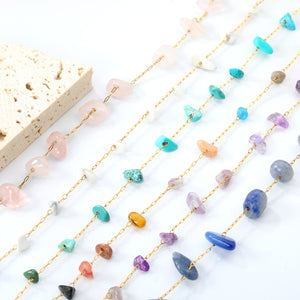 White Turquoise/ Amethyst/ Pink/ Sky Blue/ Turquoise/ Mixed Color Stone Accessories 0.3 Cross Chain*17+3cm+6mm Round Plaque Bracelet Golden