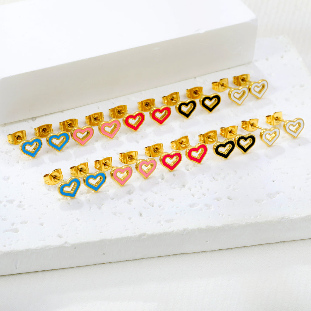 10 pairs mixed 5 colors 8.1*6.6mm heart shaped oil drip set earrings gold color