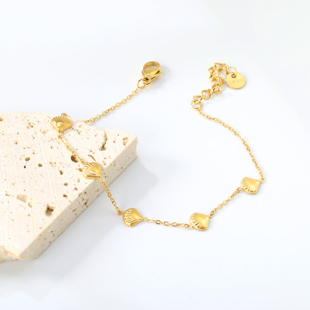 6*5.8mm shell accessories 0.3 cross chain *18+3cm+6mm round plate bracelet Gold