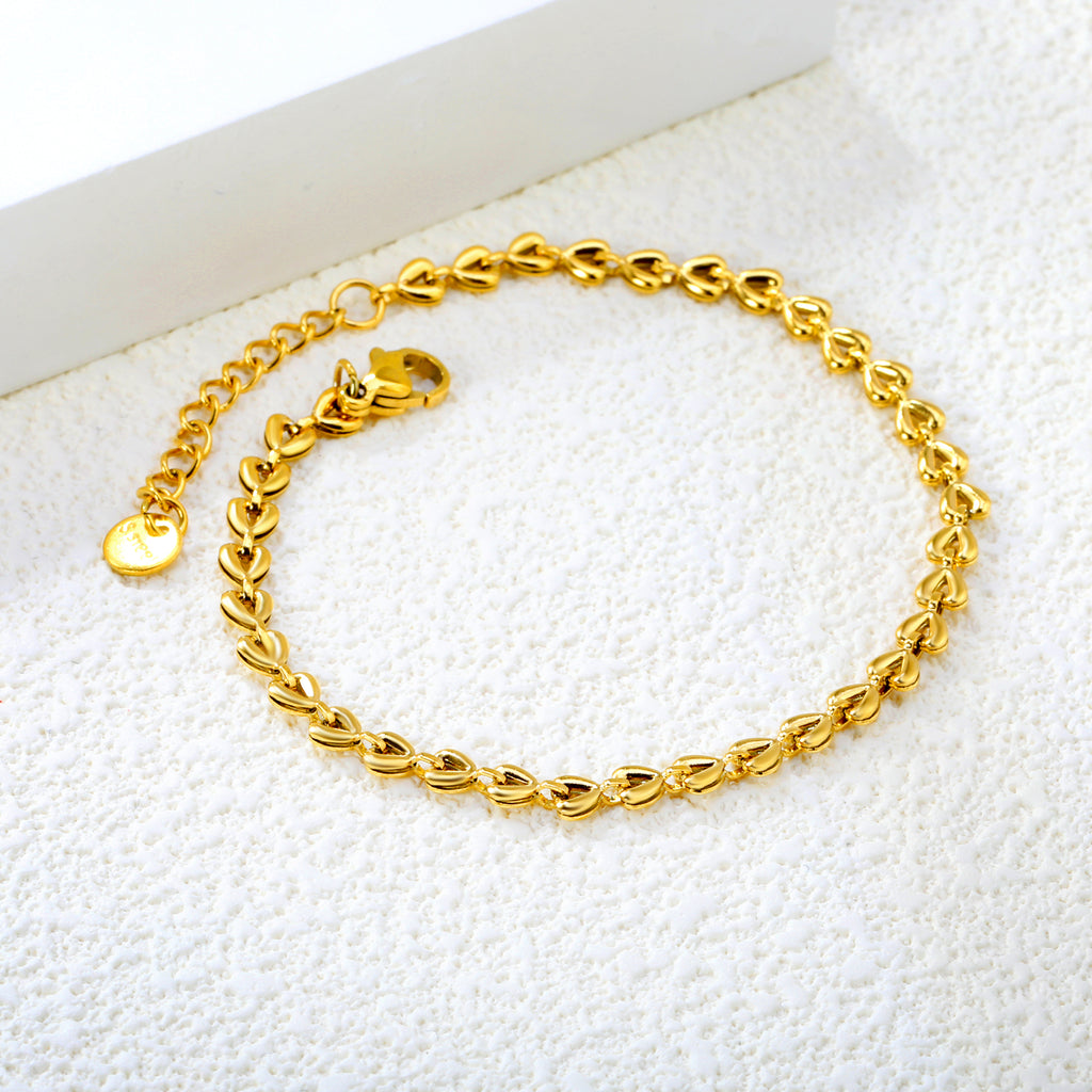 4*3.3mm Small Heart Chain 18+3cm+6mm Round Tail Plaque Bracelet Steel/Golden