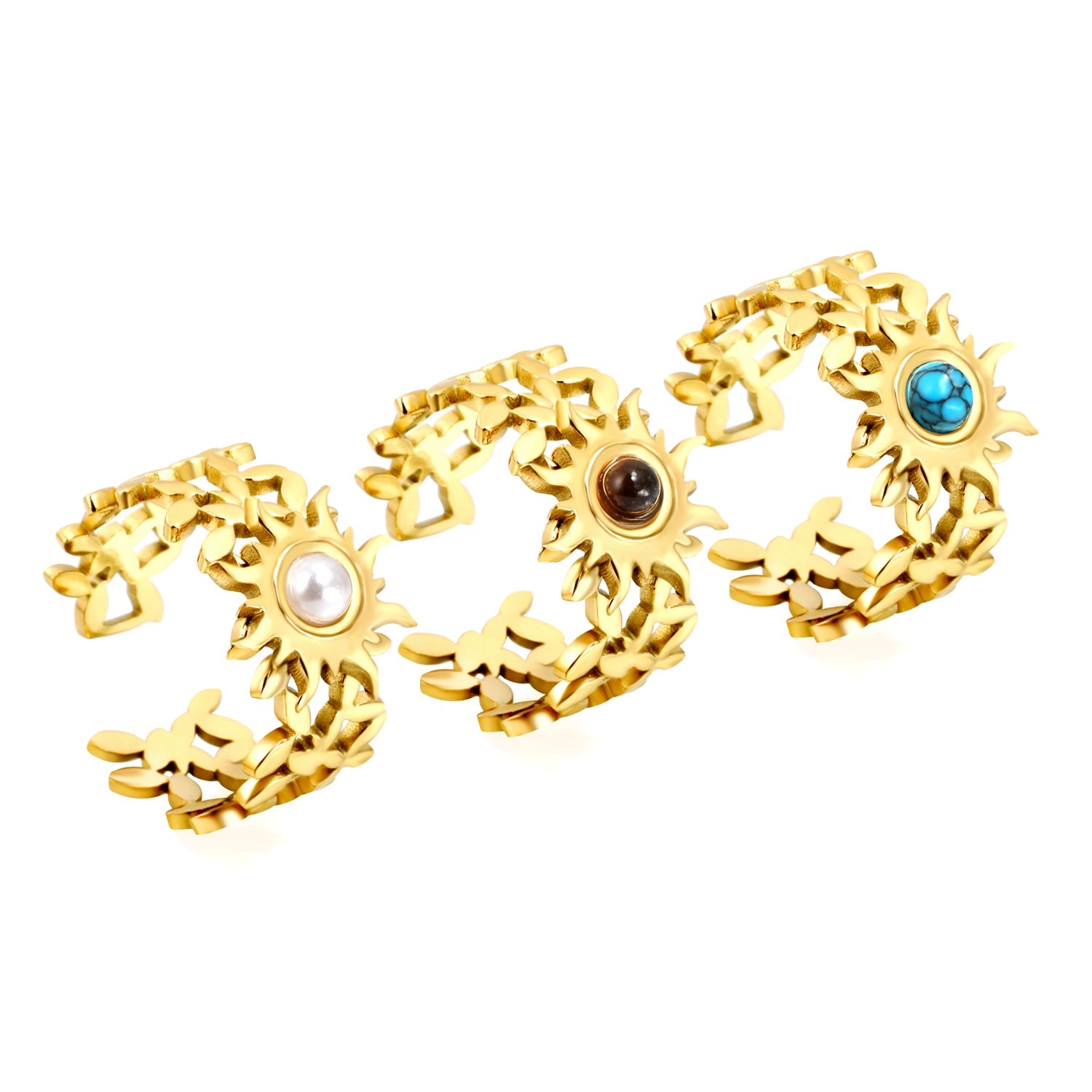 13mm Sunburst Pearl/Turquoise/Tiger Eye Split Ring Gold 8 asonjewelry