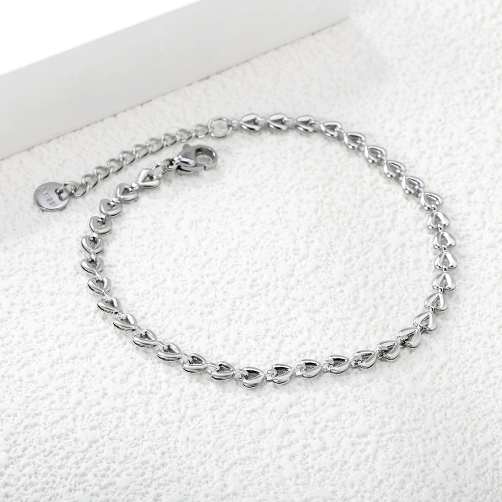4*3.3mm Small Heart Chain 18+3cm+6mm Round Tail Plaque Bracelet Steel/Golden