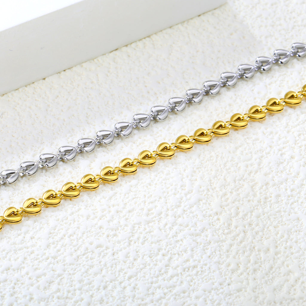 4*3.3mm Small Heart Chain 18+3cm+6mm Round Tail Plaque Bracelet Steel/Golden