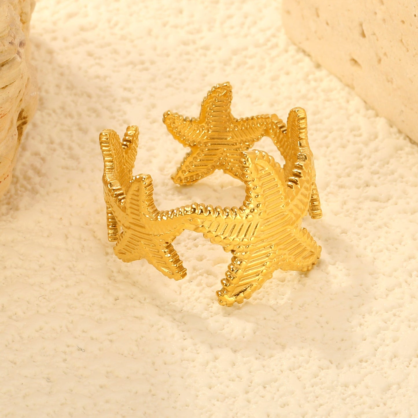 18K Gold - Plated Multi - Starfish Shaped Open Ring asonjewelry
