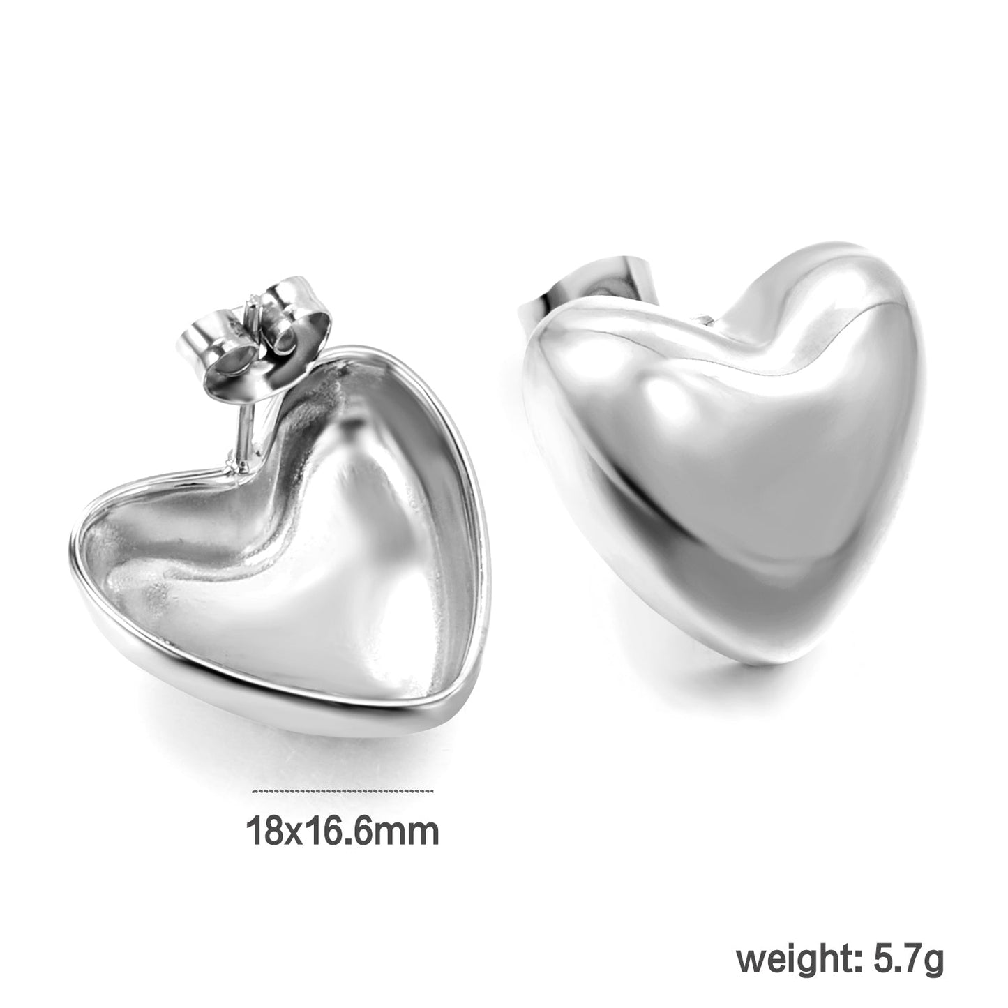 Heart-shaped gold-colored stud earrings 18*16.6mm asonjewelry