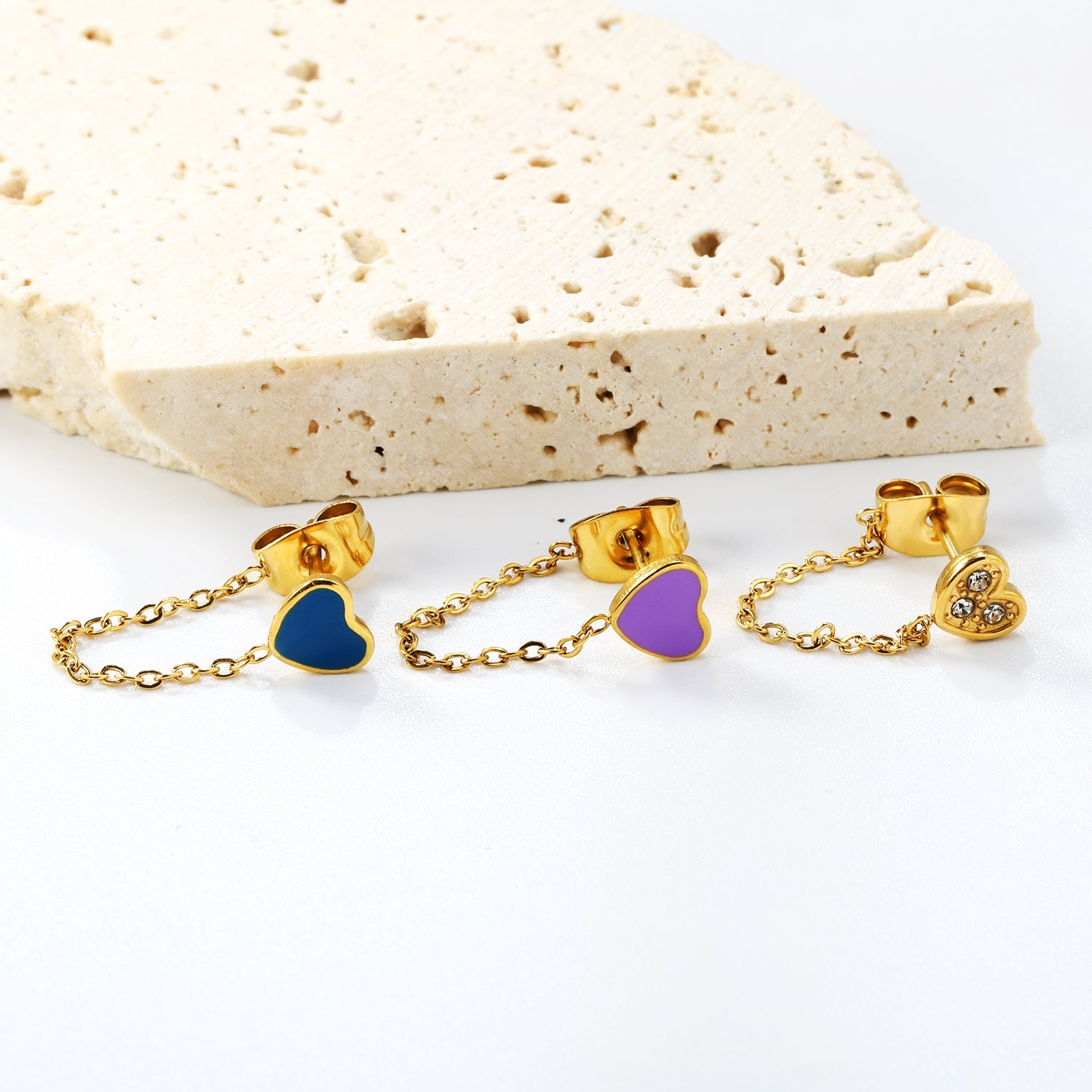 5*5.8mm heart-shaped stick white zirconium/purple drip oil/dark blue drip oil +03 cross chain 30mm accessories earrings gold color asonjewelry