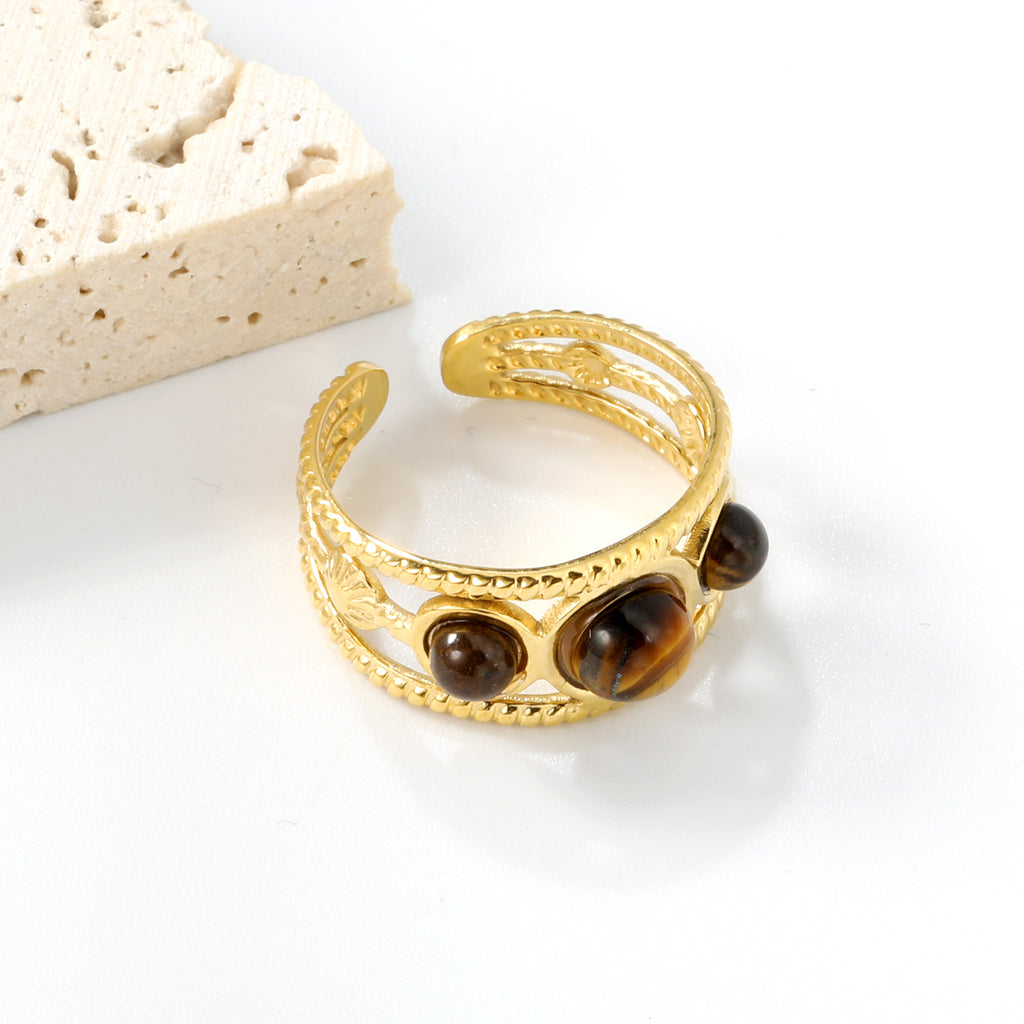 Gorgeous Gold Stainless Steel Cuff Bracelet Embellished with Brown Gemstones ¨C Ideal for Wholesale Jewelry Business