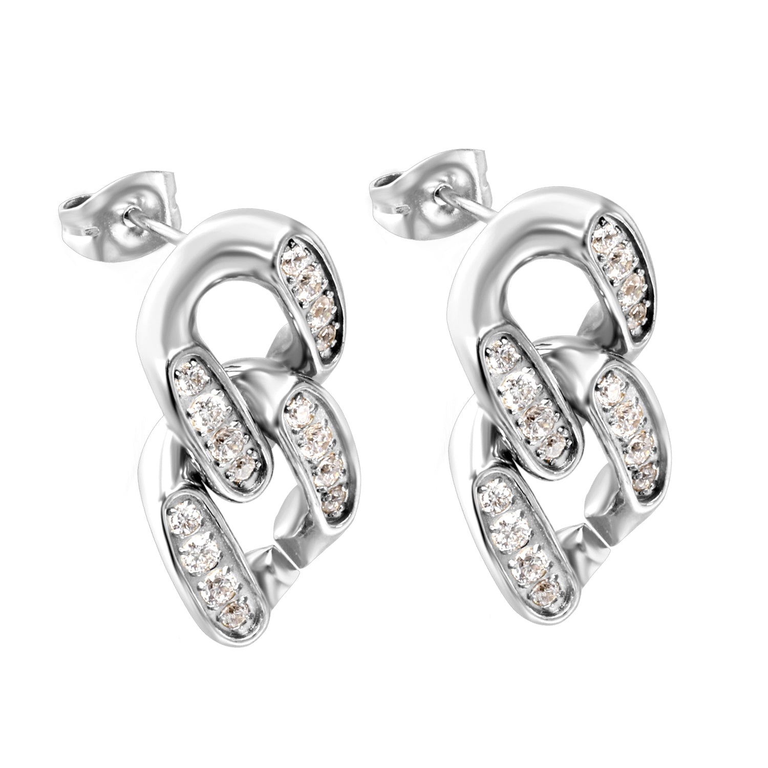 12.3*22.3mm double buckle earrings with CNC white zirconia earrings in steel color/golden asonjewelry
