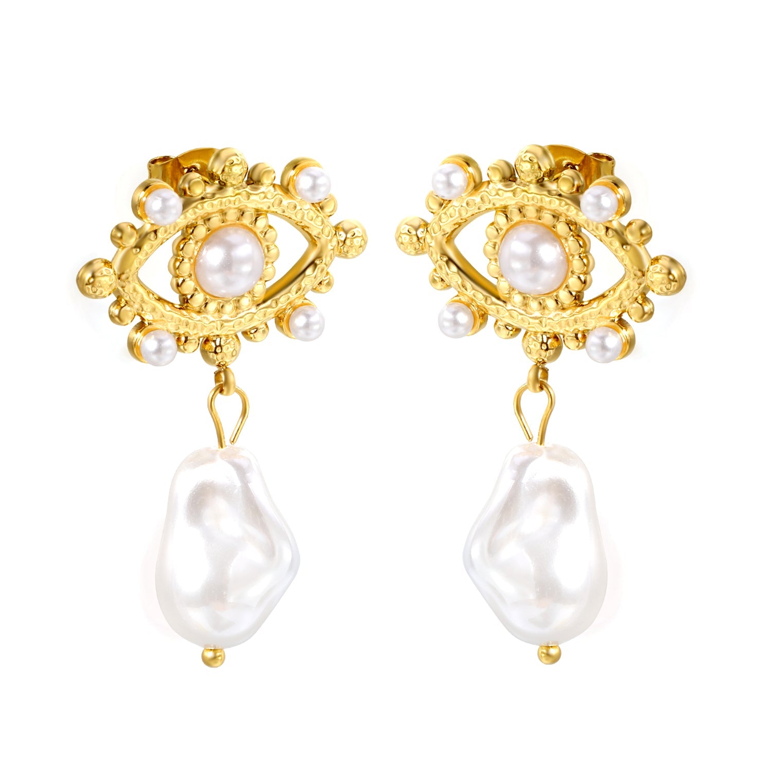 26.2*20mm eyelet with imitation pearl +11.5*16.2mm shaped imitation pearl earrings gold color/golden asonjewelry