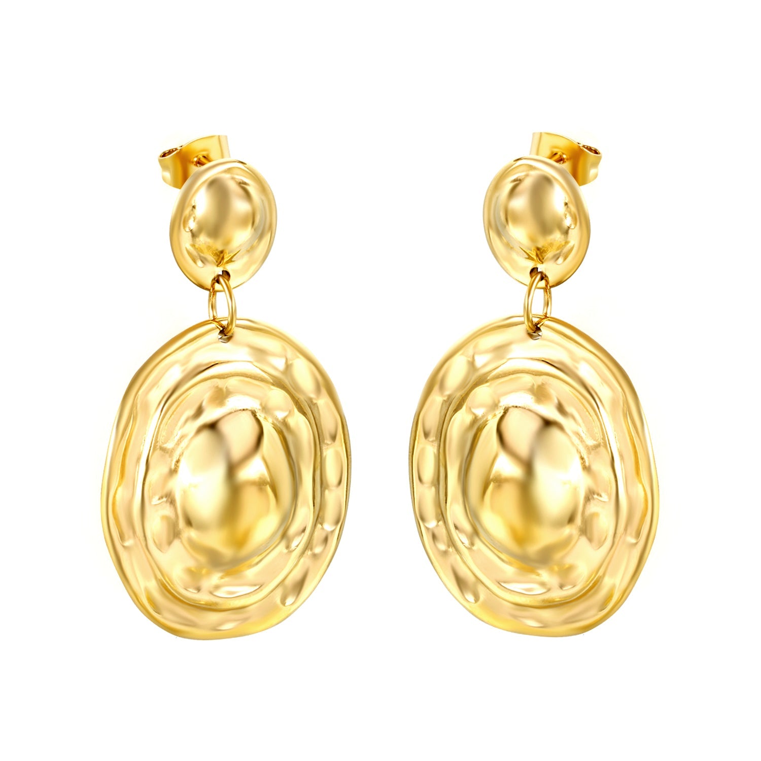 10*11.5mm small oval + 23.4*28mm large oval with textured convex earrings gold color asonjewelry