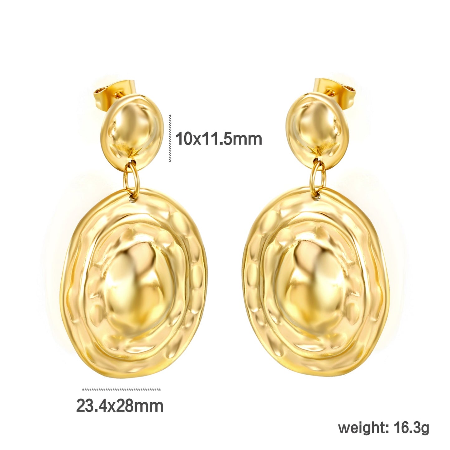 10*11.5mm small oval + 23.4*28mm large oval with textured convex earrings gold color asonjewelry