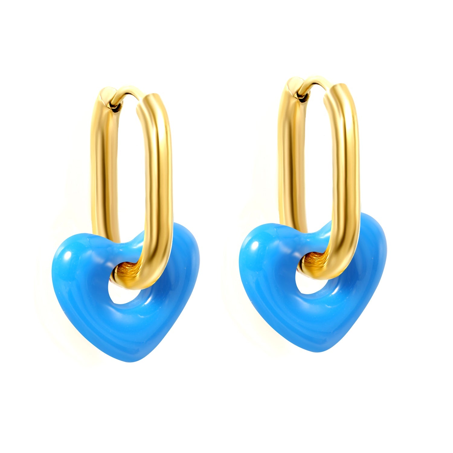 Thick 2.5*W13.5*H18mm oval earrings + 14.3*13mm light blue/pink/red/yellow/purple/navy blue resin heart hoop earrings gold color asonjewelry