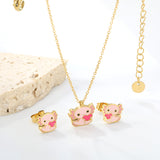 Little Monster Set Steel Color Earrings:10*8.5mm Pendant:12*10mm0.3 Cross Chain*40+5cm+6mm Round Plaque