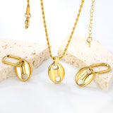 Pig nose set Golden oval wire ear clips: wire 2 * 12 * 17mm Earrings: 13 * 17mm Pendant: 13 * 17mm 2.0 twist chain * 40 + 5cm + 6mm round plate