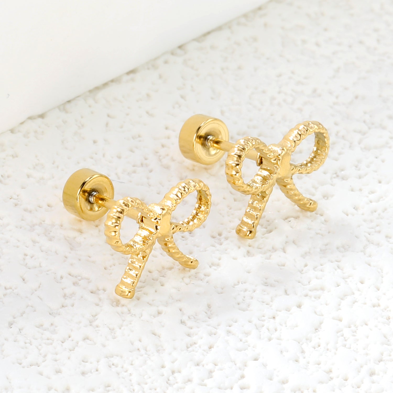 Screw plug 0.8*8mm pin + 10.9*8.6mm bow earrings Gold color asonjewelry
