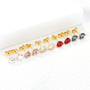 3 pairs of white/mineral black/red/light pink/champagne color 7mm equilateral triangle diamond earrings set Gold color