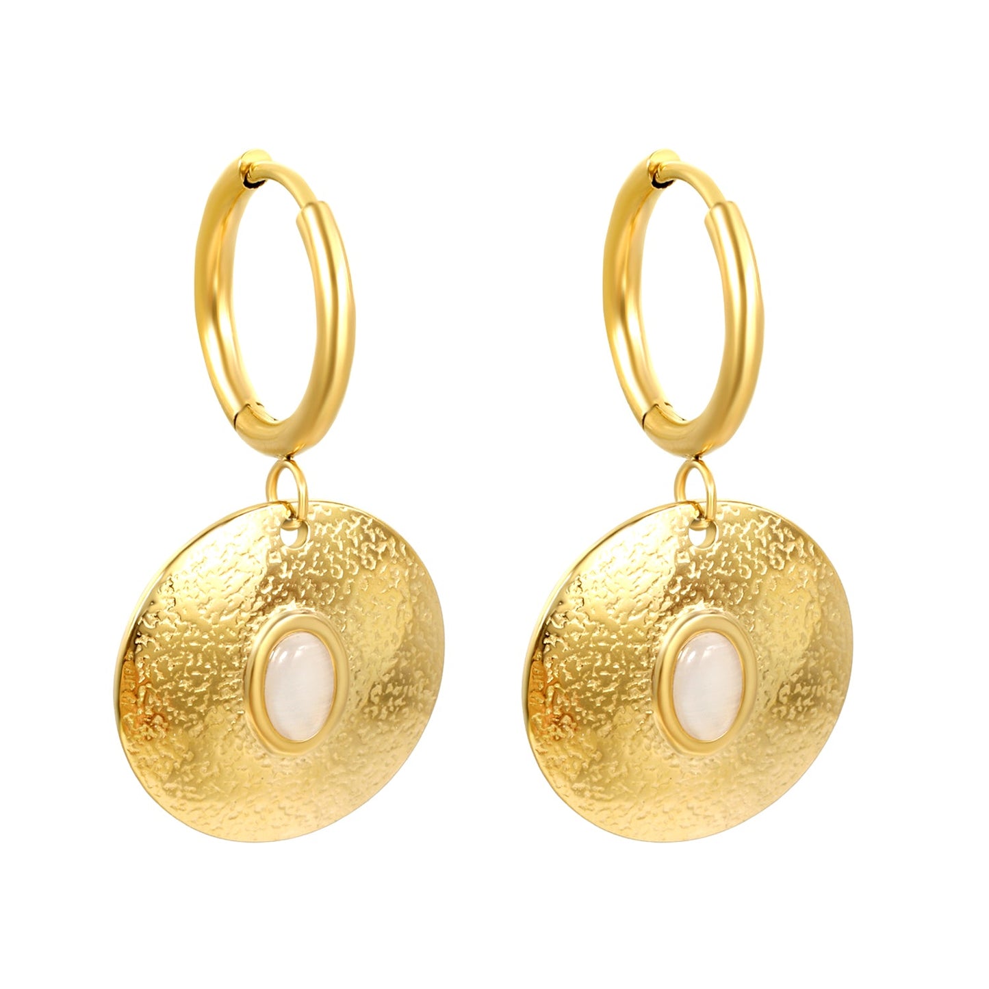 2*12mm inner diameter earrings + 20mm round with oval imitation white pearl/white cat's eye stone/turquoise earrings gold color asonjewelry