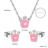 8*8.4mm Crown with Pink Oil Drip Earrings + 11.7*12mm Pendant Necklace Set Cross 0.35 45+5cm+6mm Round Tail Plaque Set Steel Color / Gold