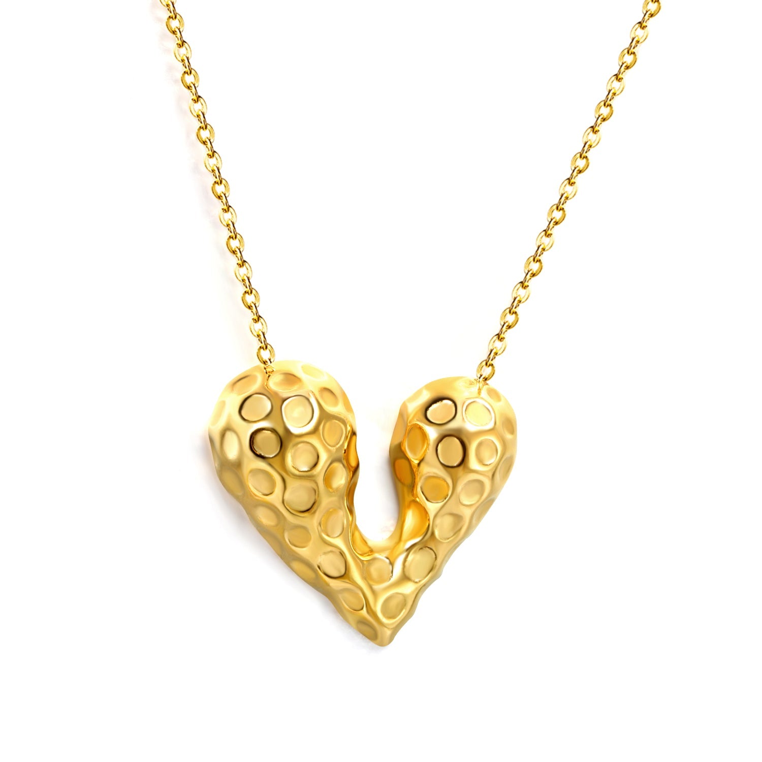 24*21mm Heart with Pitted Face Pendant Necklace 0.3 Cross Chain 40+5cm+6mm Round End Plate Steel Color/Golden Color asonjewelry