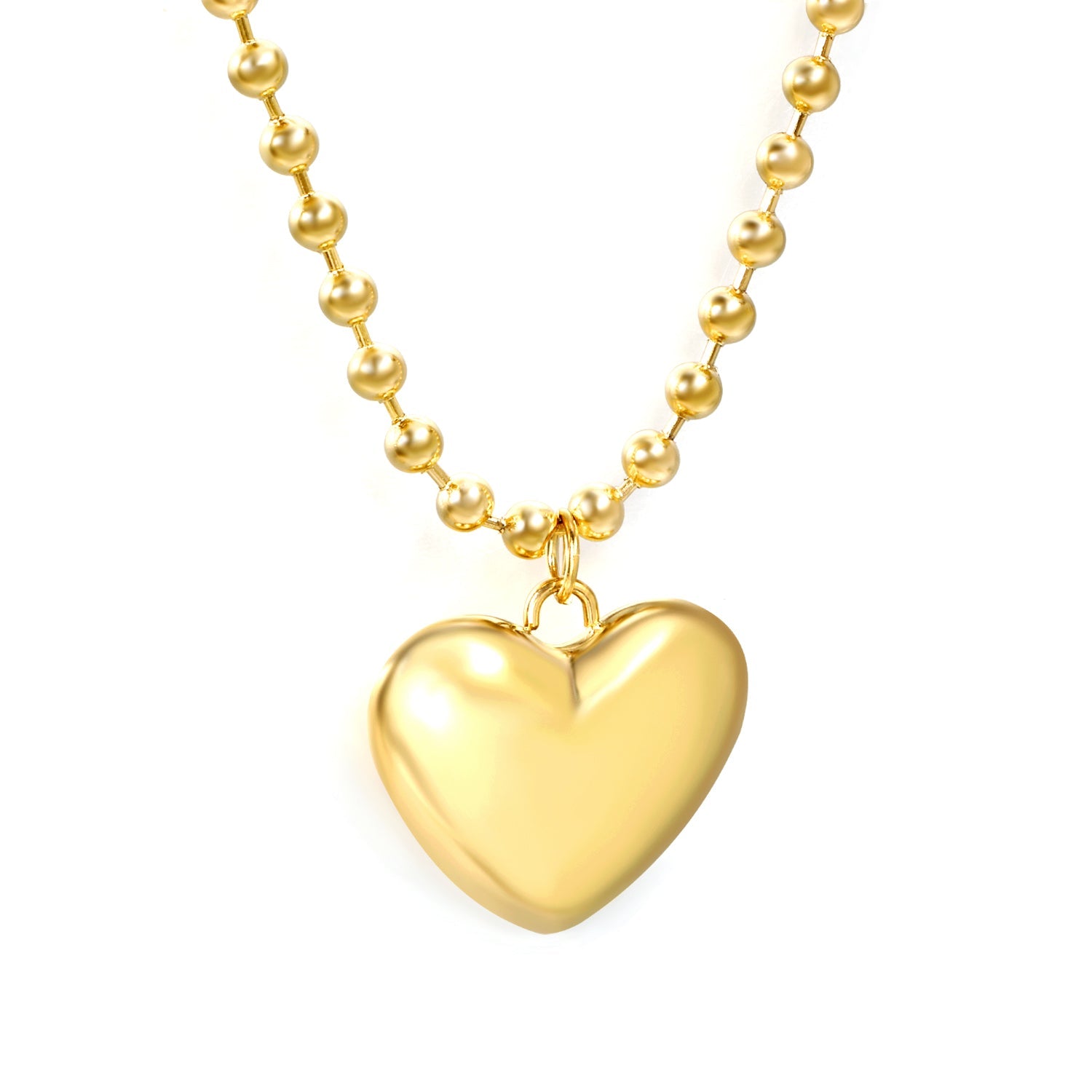 26.5*23mm Hollow Heart Pendant Necklace 4.0 Wave Bead Chain 45+5cm+6mm Round Plaque Steel Color asonjewelry