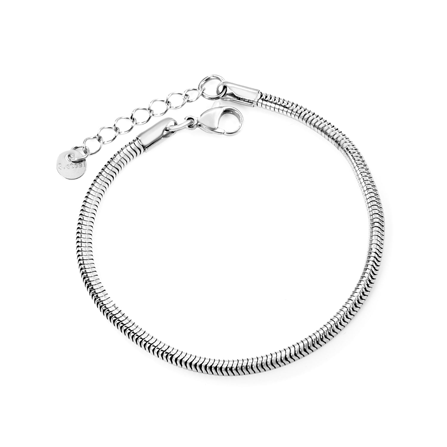 3.2mm Round Snake Bone Chain Bracelet 18+3cm+6mm Round Tail Plate Steel/Gold asonjewelry