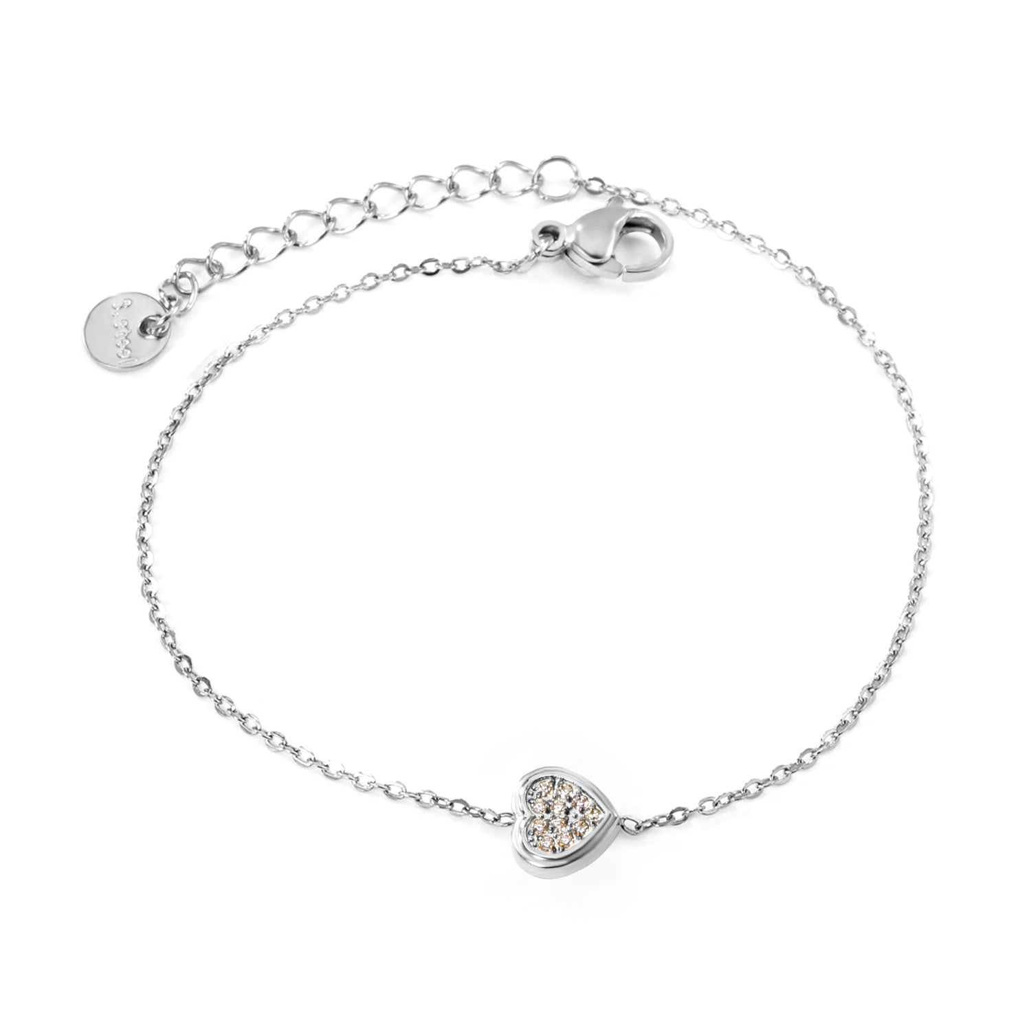 7.7 x 8mm beveled heart-shaped 0.3 cross chain bracelet 18+3cm+6mm round tag Steel color/gold color asonjewelry