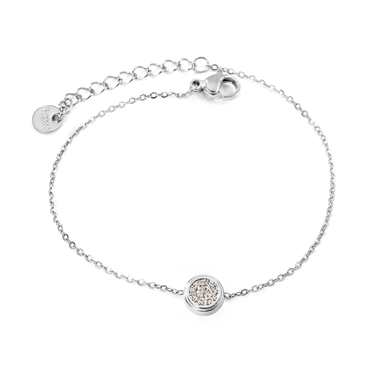 8.5mm beveled round CNC white zirconium 0.3 cross chain bracelet 18+3cm+6mm round tail tag Steel color/gold color asonjewelry