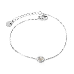 8.6 x 6.8mm raised edge oval 0.3 cross chain bracelet 18+3cm+6mm round pendant Steel color/gold color