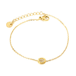 8.6 x 6.8mm raised edge oval 0.3 cross chain bracelet 18+3cm+6mm round pendant Steel color/gold color