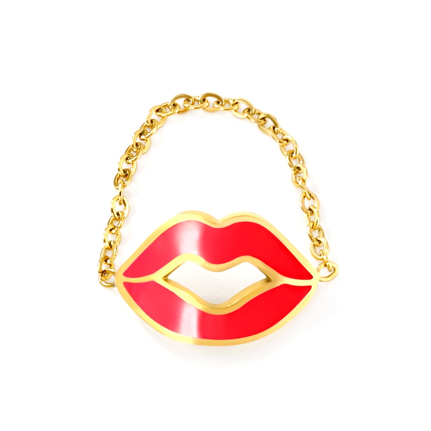 16.3*10.7mm Lips with red/pink oil drip soft ring gold color asonjewelry