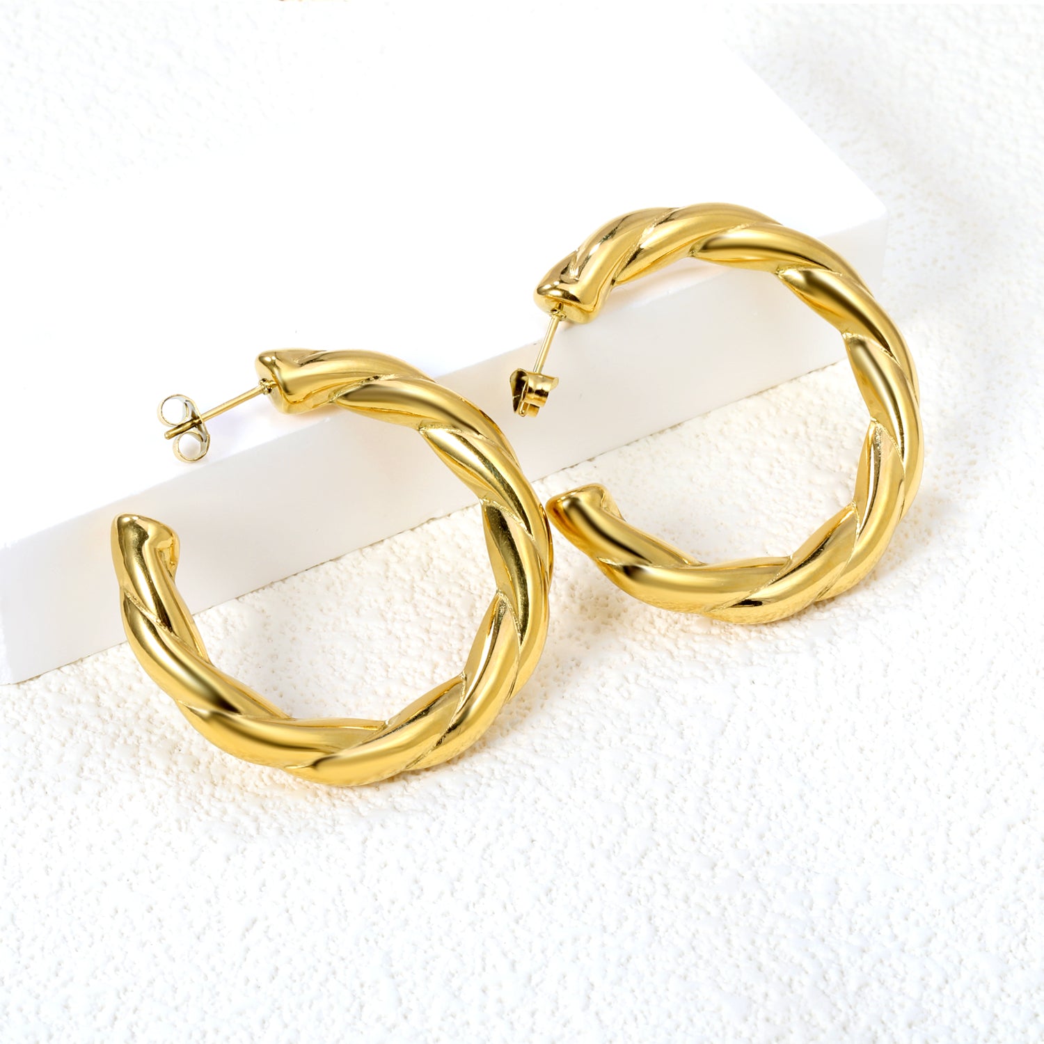 Golden Hollow Open Round Twist Earrings 6.5*42.2mm asonjewelry