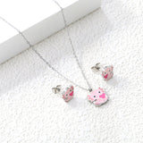 Little Monster Set Steel Color Earrings:10*8.5mm Pendant:12*10mm0.3 Cross Chain*40+5cm+6mm Round Plaque