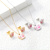 Little Monster Set Steel Color Earrings:10*8.5mm Pendant:12*10mm0.3 Cross Chain*40+5cm+6mm Round Plaque