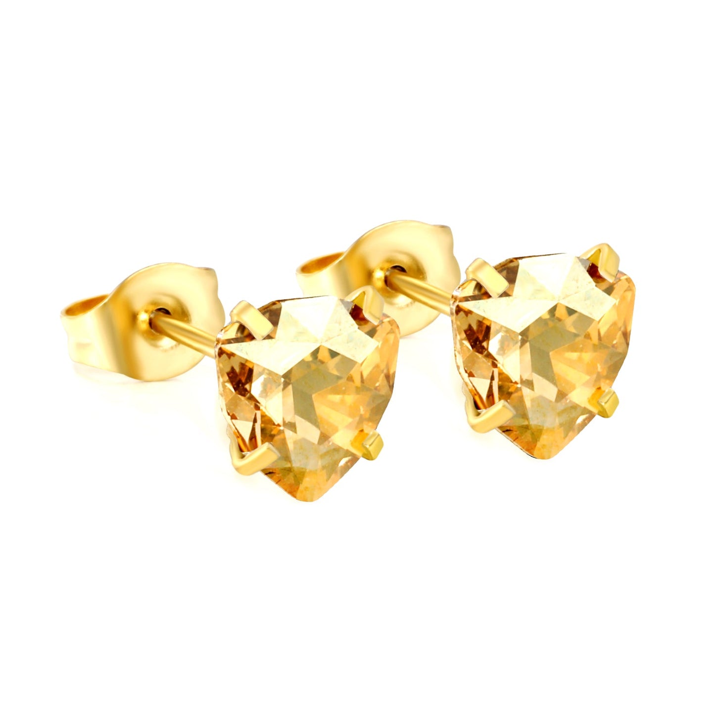 3 pairs of white/mineral black/red/light pink/champagne color 7mm equilateral triangle diamond earrings set Gold color asonjewelry