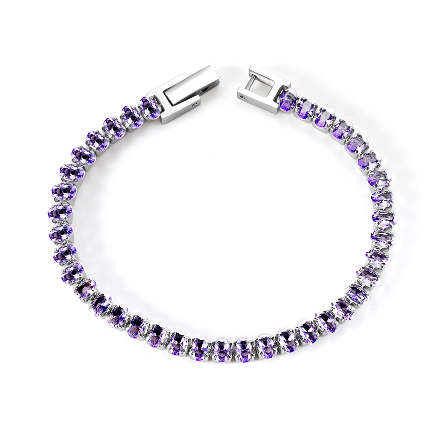 5*3.5mm Oval White/Purple/Red/Pink/Aquamarine/Mixed Color Genuine Zirconium Clasp Bracelet 17cm Steel/Gold asonjewelry