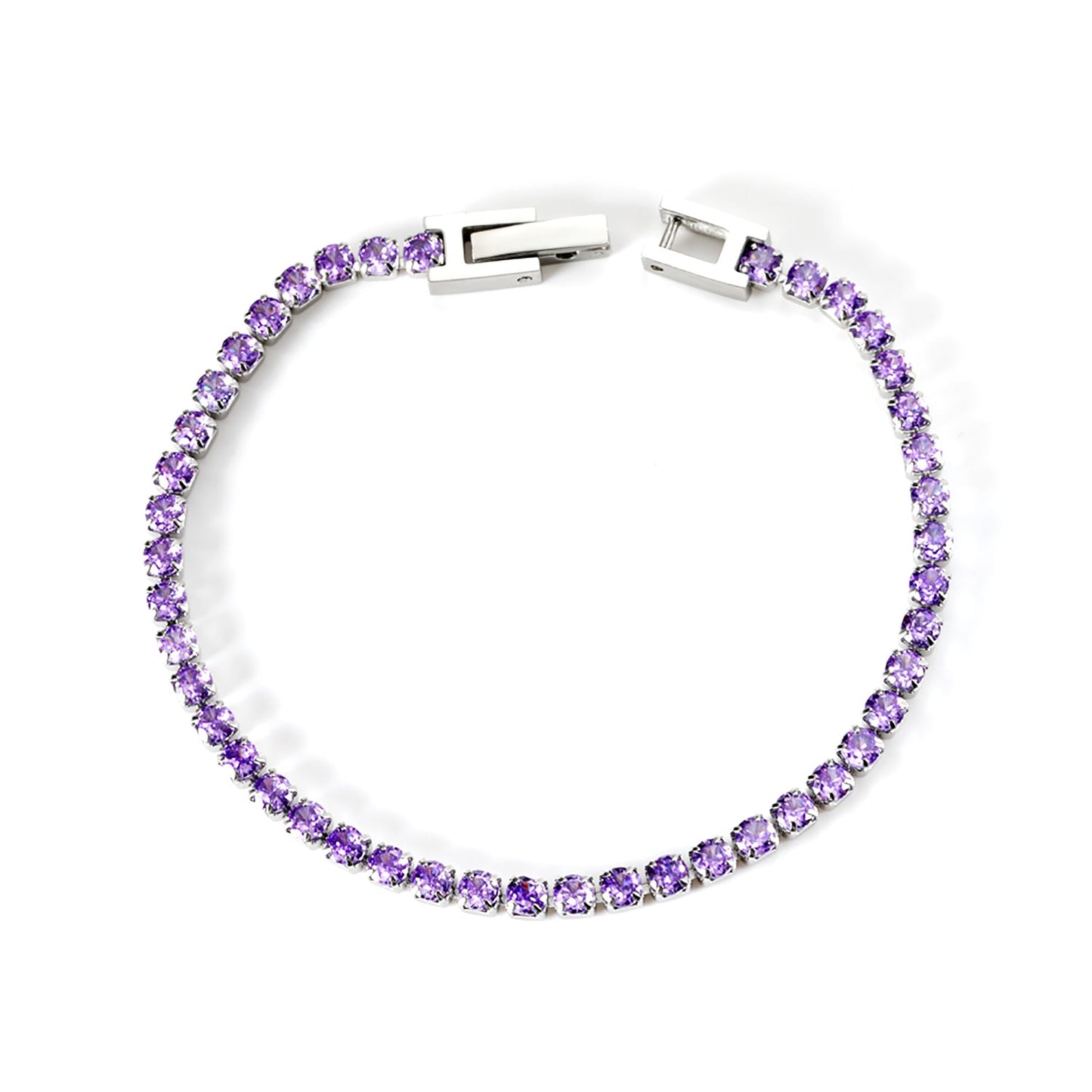2024 New Year 2~3mm Round Purple Diamond Buckle Bracelet 17cm asonjewelry