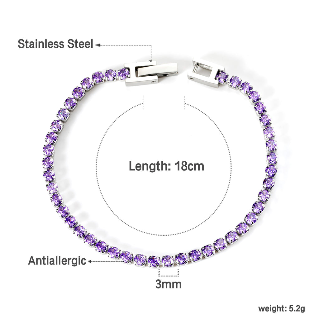 2024 New Year 2~3mm Round Purple Diamond Buckle Bracelet 17cm