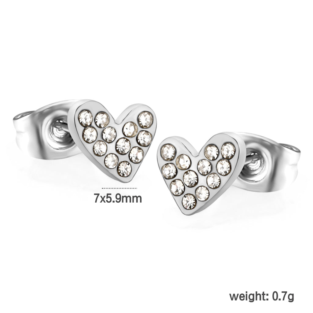 7*5.9mm heart-shaped white diamond plain pin earrings steel color/golden color