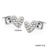 7*5.9mm heart-shaped white diamond plain pin earrings steel color/golden color