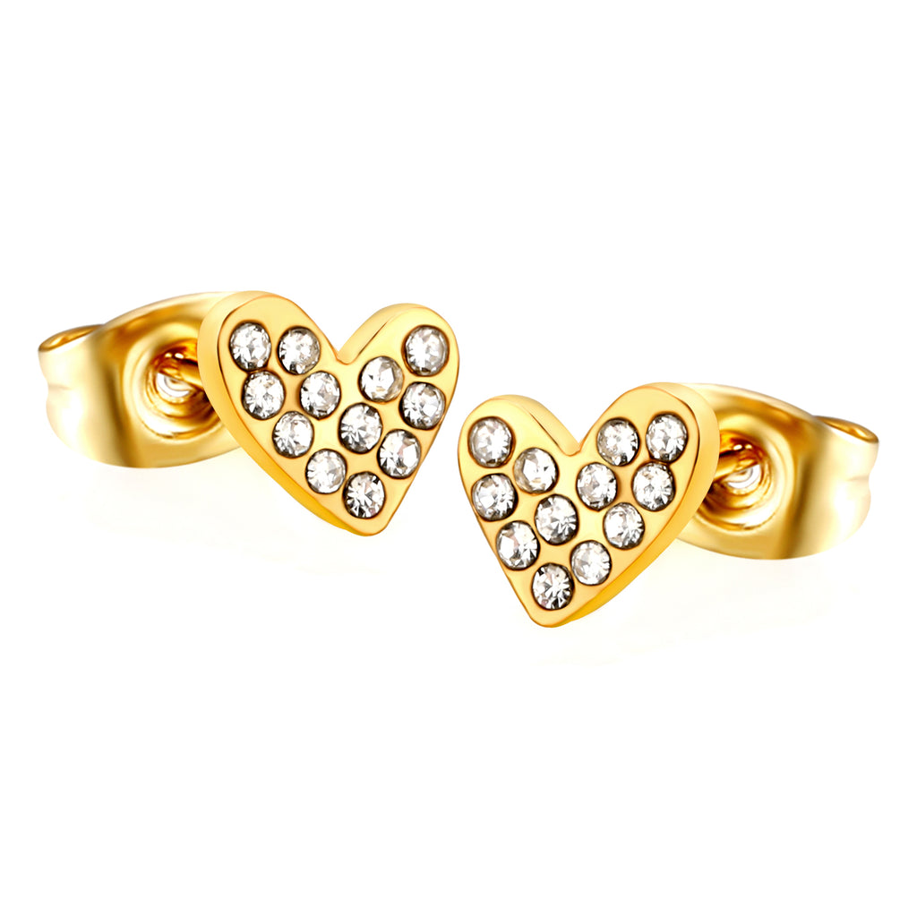 7*5.9mm heart-shaped white diamond plain pin earrings steel color/golden color